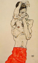 Репродукция картины "standing male nude with a red loincloth" художника "шиле эгон"