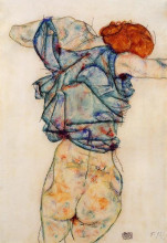 Репродукция картины "woman undressing" художника "шиле эгон"