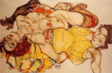 Репродукция картины "two girls lying entwined" художника "шиле эгон"