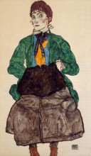 Копия картины "woman in a green blouse and muff" художника "шиле эгон"