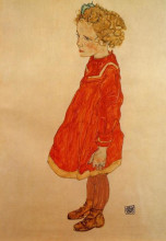 Репродукция картины "little girl with blond hair in a red dress" художника "шиле эгон"