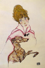Копия картины "woman with greyhound (edith schiele)" художника "шиле эгон"