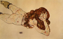 Репродукция картины "female nude lying on her stomach" художника "шиле эгон"