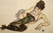 Картина "reclining woman with green stockings (adele harms)" художника "шиле эгон"