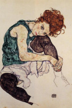 Копия картины "seated woman with bent knee" художника "шиле эгон"