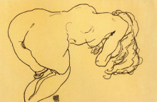 Копия картины "long haired nude, bent over forward, jerk view" художника "шиле эгон"