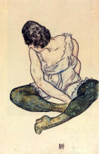 Копия картины "seated woman with green stockings" художника "шиле эгон"