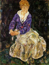 Картина "the artist&#39;s wife seated" художника "шиле эгон"