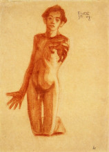 Копия картины "kneeling young man" художника "шиле эгон"