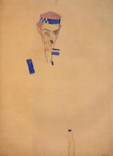 Картина "man with blue headband and hand on cheek" художника "шиле эгон"