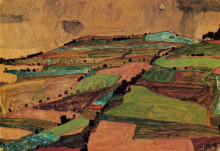 Копия картины "field landscape (kreuzberg near krumau)" художника "шиле эгон"