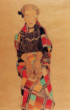 Копия картины "girl in black pinafore, wrapped in plaid blanket" художника "шиле эгон"