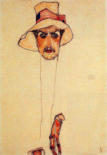 Картина "portrait of a man with a floppy hat (portrait of erwin dominilk osen)" художника "шиле эгон"