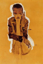 Репродукция картины "portrait of eduard kosmack with raised left hand" художника "шиле эгон"