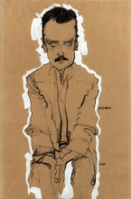 Репродукция картины "portrait of eduard kosmack, frontal, with clasped hands" художника "шиле эгон"