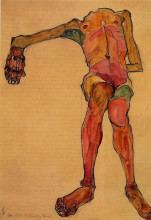Репродукция картины "seated male nude, right hand outstretched" художника "шиле эгон"