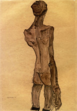 Репродукция картины "standing male nude, back view" художника "шиле эгон"