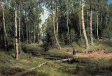 Репродукция картины "ручей в березовом лесу" художника "шишкин иван"