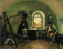 Репродукция картины "и.и.шишкин и а.в.гине в мастерской на острове валааме" художника "шишкин иван"