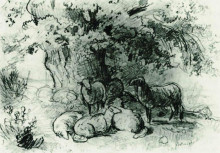 Репродукция картины "стадо овец под дубом" художника "шишкин иван"