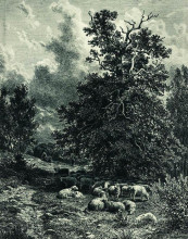 Репродукция картины "стадо овец на опушке леса" художника "шишкин иван"