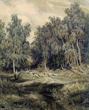 Репродукция картины "пейзаж с гуртом овец" художника "шишкин иван"