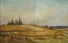 Репродукция картины "летний пейзаж с двумя домами" художника "шишкин иван"