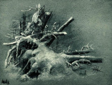Репродукция картины "выкорчеванные пни под снегом" художника "шишкин иван"