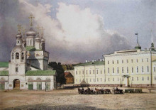 Репродукция картины "благовещенский собор и гимназия на благовещенской площади в нижнем новгороде" художника "шишкин иван"