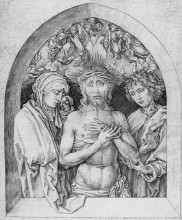 Репродукция картины "the man of sorrows with the virgin mary and st. john the evangelist" художника "шонгауэр мартин"