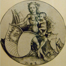 Репродукция картины "wild woman with shield" художника "шонгауэр мартин"