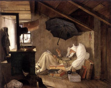 Репродукция картины "the poor poet" художника "шпицвег карл"
