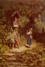 Репродукция картины "praying peasant girl in the woods" художника "шпицвег карл"