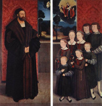 Репродукция картины "portrait of conrad rehlinger and his children" художника "штригель бернхард"