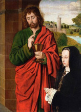 Репродукция картины "anne of france, lady of beaujeu, duchess of bourbon, presented by st. john the evangelist, right hand wing of a triptych" художника "эй жан"