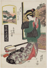 Картина "kanbara: kaoyo of the tamaya, from the series a t&#244;kaid&#244; board game of courtesans" художника "эйсен кейсай"