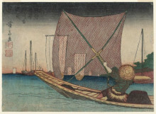 Картина "fishing for whitebait in the bay off tsukuda" художника "эйсен кейсай"