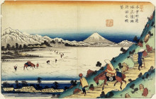 Репродукция картины "view of lake suwa as seen from shiojiri pass" художника "эйсен кейсай"