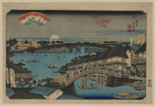 Картина "evening glow at ryogoku bridge" художника "эйсен кейсай"