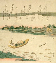 Репродукция картины "a ferry boat on the sumida river" художника "эйсен кейсай"
