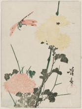 Репродукция картины "chrysanthemums and dragonfly" художника "эйсен кейсай"