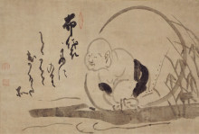 Картина "hotei on a boat" художника "экаку хакуин"