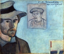 Репродукция картины "self-portrait with portrait of gauguin" художника "бернар эмиль"
