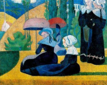 Репродукция картины "breton women with parasols" художника "бернар эмиль"