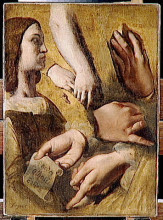 Копия картины "этюд для апофеоза гомера: профиль рафаэля, руки апеллеса" художника "энгр жан огюст доминик"
