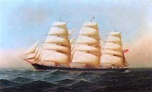 Картина "the clipper ship laomene under full sail" художника "якобсен антонио"