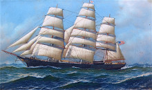 Картина "the american clipper ship gamecock under full sail" художника "якобсен антонио"