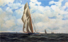 Репродукция картины "the yacht defender, on a leeward reach by sandy hook" художника "якобсен антонио"