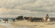 Репродукция картины "herd of cattle beside the sea" художника "бернард евгене"