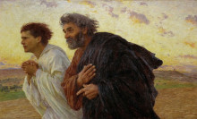 Репродукция картины "the disciples peter and john running to the tomb on the morning of the resurrection" художника "бернард евгене"